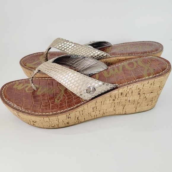Sam Edelman‎ Natural Romy Wedge Leather Sandals - Picture 3 of 8